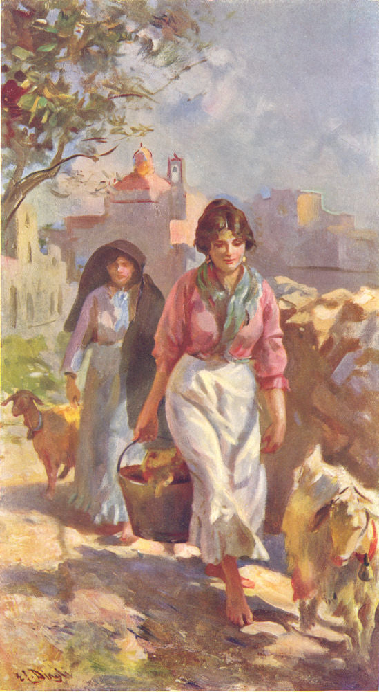 MALTA. Out with the goats (Dingli) 1927 old vintage print picture